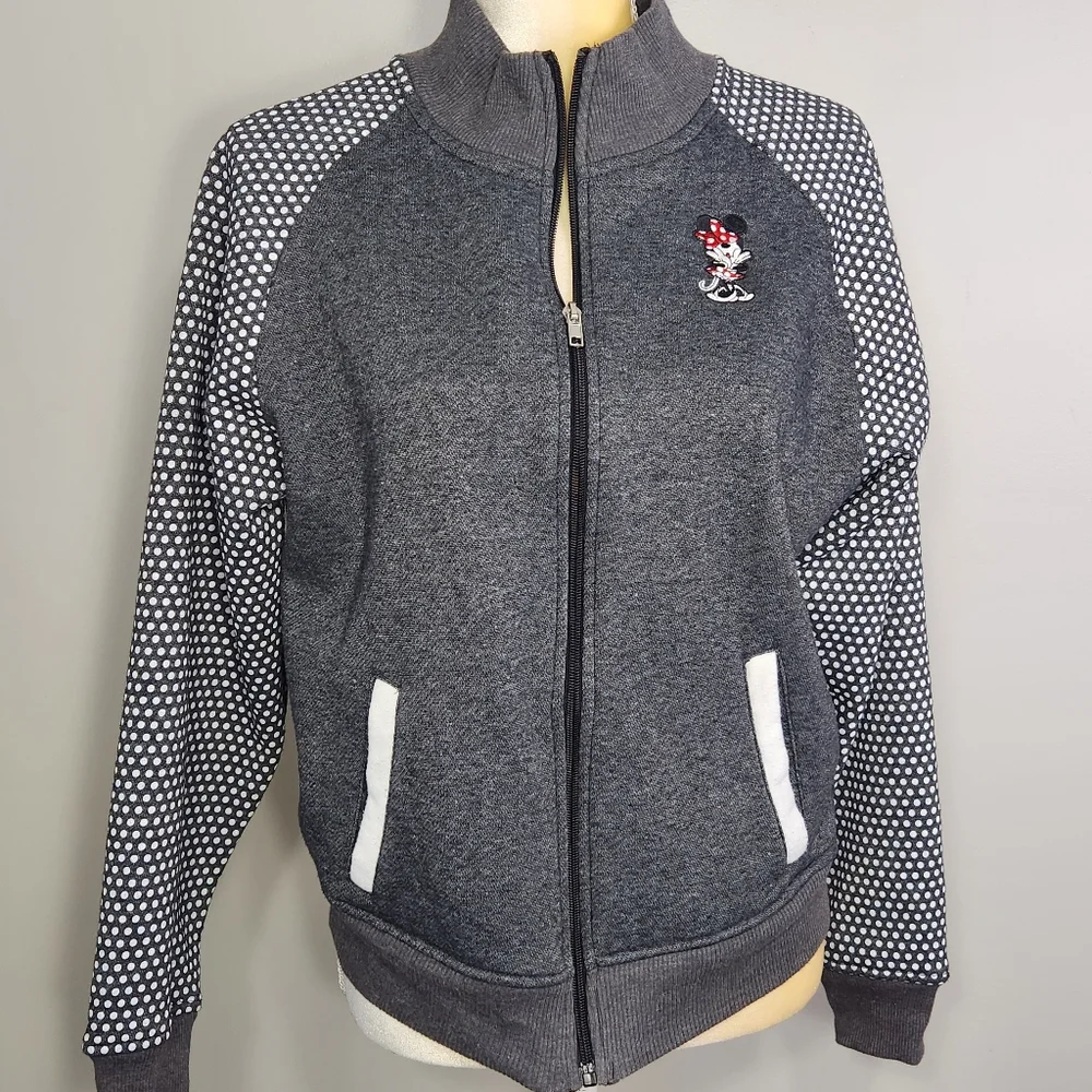 Disney Parks Minnie Mouse Fleece Jacket Size L Fleece Gray vacay - Picture 2 of 10